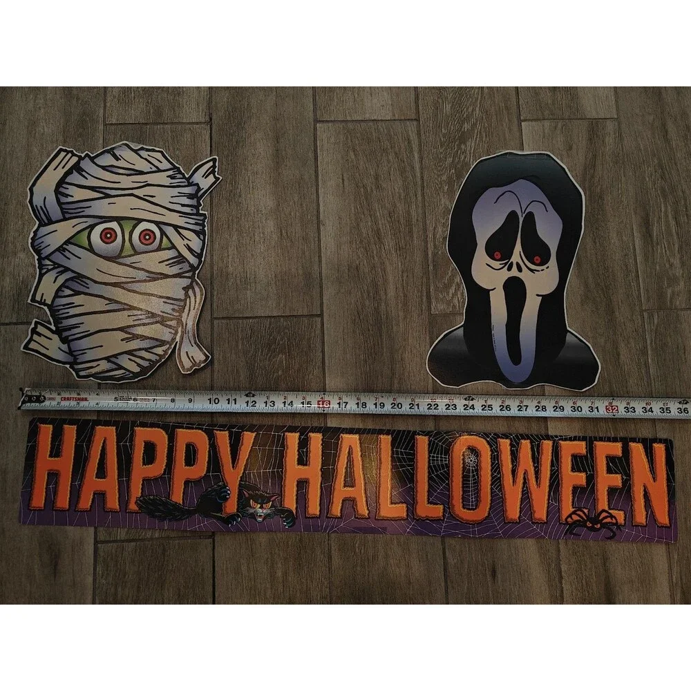 Vintage Halloween Die Cut Decorations Mummy/ Scream Glo In dark,Cat,Mummy,Banner